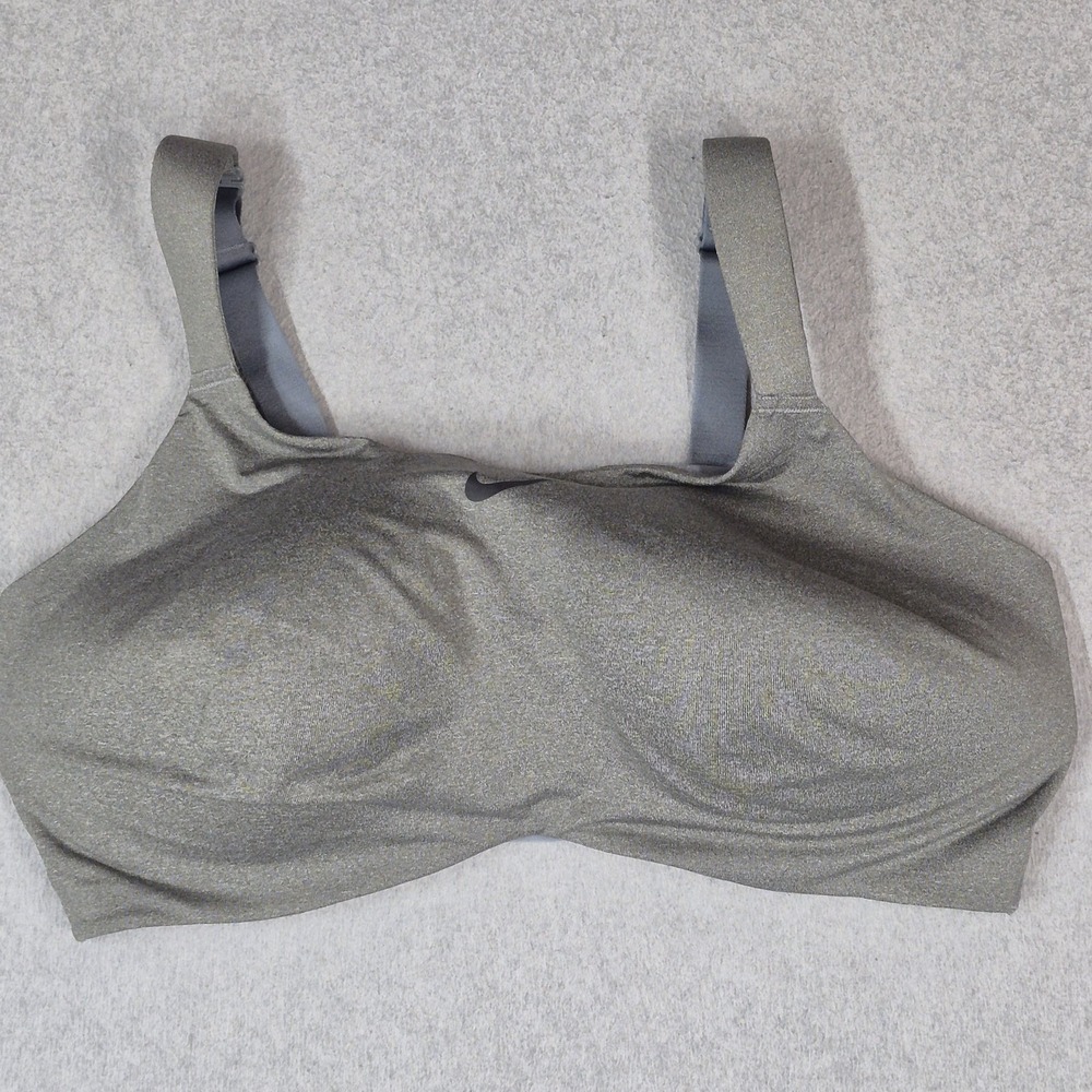 Nike Women Sports Bra 44F Gray Dri FIT Adjustable Strap Wide Lightly Lined